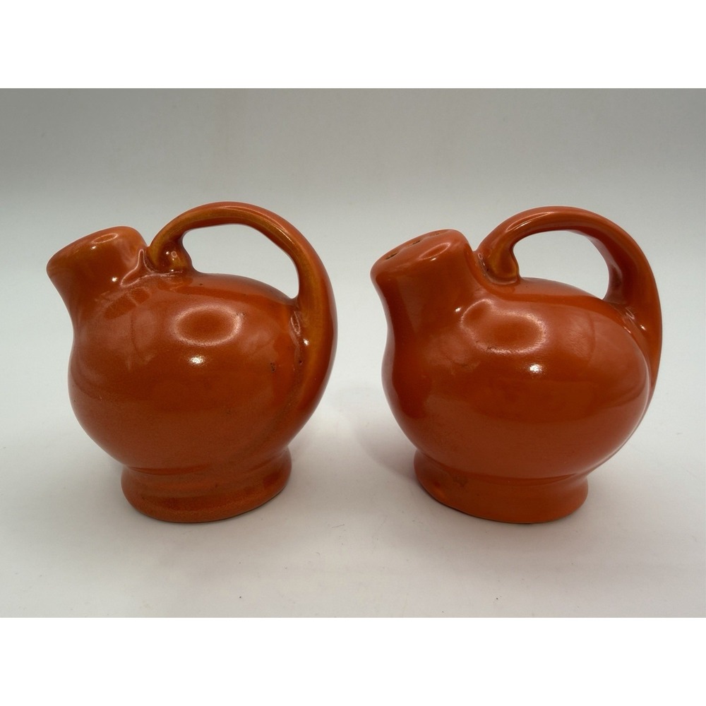 Vintage 60's 70's Pottery Orange Salt & Pepper Shakers Ball Shape MCM Ceramic
